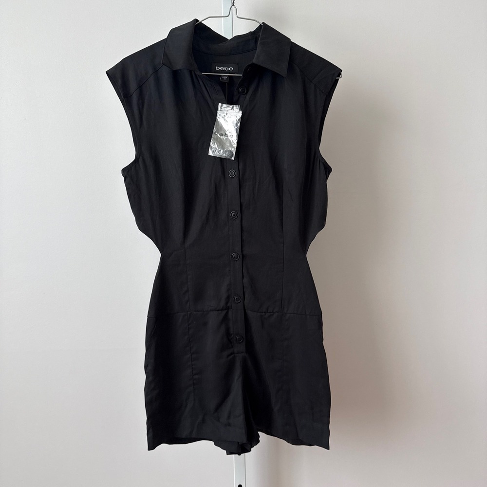 Bebe XS Black Rompkini Energetic Cutout Romper Utility‎ minimalist Whimsigoth